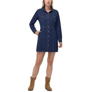 Frye Long Sleeve Denim Mini Dress Size L Blue Pockets